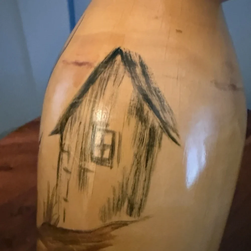 Vintage Hand Painted Wood Vase 12